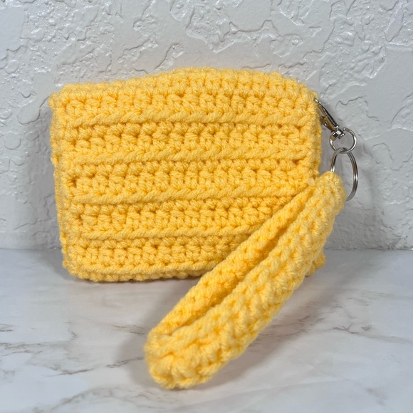Yellow Crochet Mini Wristlet Clutch - Picture 2 of 10